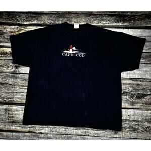 VTG 90s Cape Cod Light House Art Embroidered Blue T Shirt Mens Size 2XL Delta